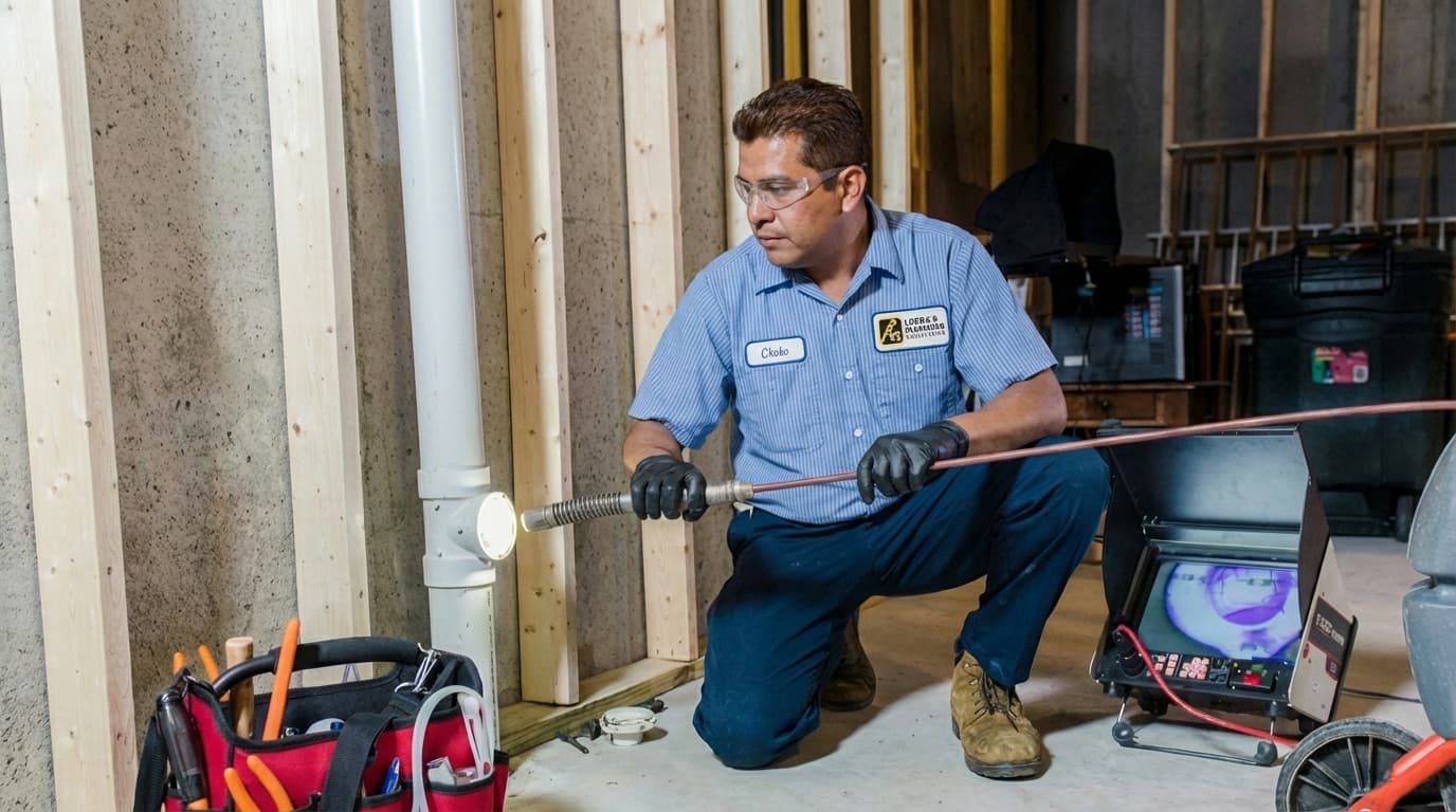 Professional plumbing truck and warehouse